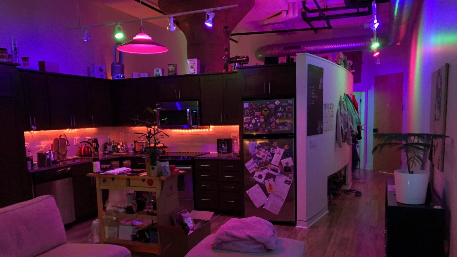 Syncing lights to music looks especially impressive in a loft setting
